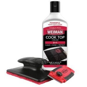 Weiman Glass Cooktop & Stove Top Cleaner Kit, Removes Grease & Burnt-On Food, Includes Scraper & Pad, 10 oz