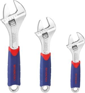 WORKPRO 3-Piece Adjustable Wrench Set, 10", 8", 6" CR-V with Rubberized Anti-Slip Grips