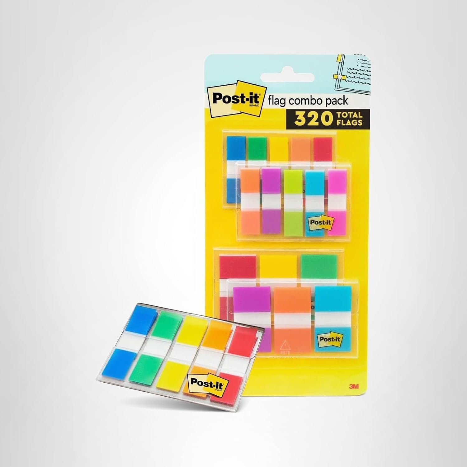 Post-it Flags Combo Pack, 4 On-the-Go Dispensers, 120 Large & 200 Small Flags, Assorted Colors (683-XL1)