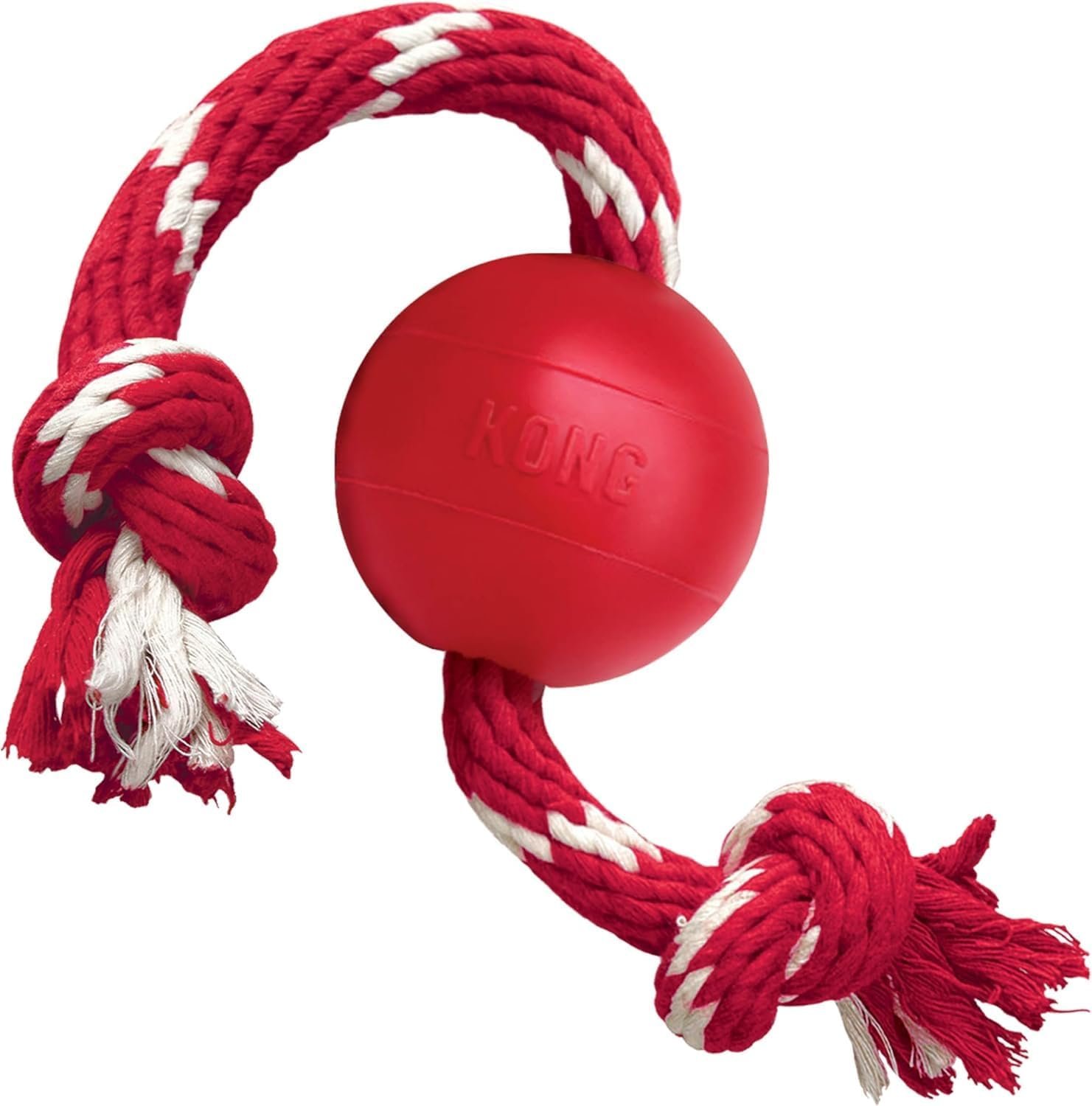 KONG Ball with Rope, Durable Fetch Toy for Small Dogs, Natural Rubber, Tug & Playtime, Red