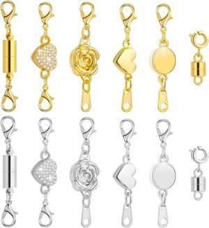 Paxcoo 12pcs Magnetic Necklace Clasps & Closures, Locking Jewelry Clasps & Extender