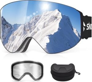 OTG Ski Goggles, Over-Glasses Snowboard Goggles with 2 Detachable UV400 Anti-Fog Lenses, Adult Unisex