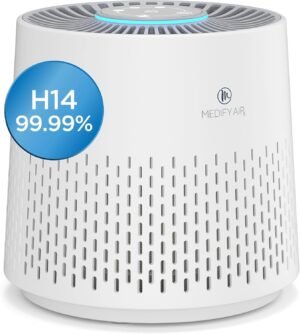 Medify MA-12 PRO Air Purifier, 405 ft²/Hour Coverage, 3-in-1 Filter for Smoke, Wildfire, Odors, Pollen & Pets, White, 1-Pack