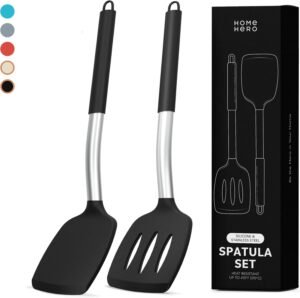Home Hero Silicone Spatula Set 2, Heat-Resistant Silicone Turners with Ergonomic Stainless Steel Handles, Black