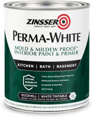 Zinsser PERMA-WHITE 02774 Mold & Mildew Proof Interior Paint, Quart, Eggshell White