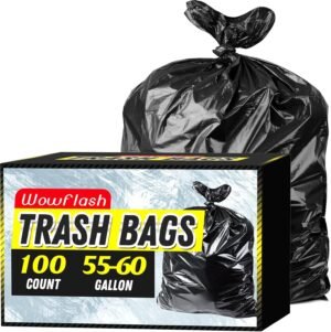 55–60 Gallon Trash Bags, 100 Count, Heavy-Duty Commercial Can Liners, Large Black Garbage Bags