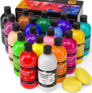 Nicpro 18-Color Large Washable Paint Set 8.4oz (250ml), Non-Toxic Acrylic & Tempera Paint for Kids