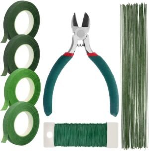 Paxcoo Floral Arrangement Kit, Tape, Stem Wire, Paddle Wire & Wire Cutter for Florists, Green