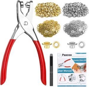 PAXCOO Fabric Grommet Kit 1203pcs, Eyelet Pliers, 6mm Grommets, Washers & Hand Press