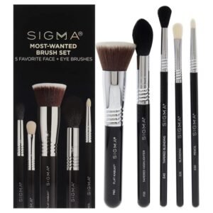 SIGMA Beauty Most Wanted Makeup Brush Set, 5 Essential Brushes for Foundation, Highlighter, Eyeshadow