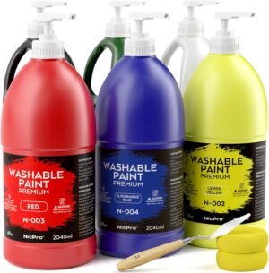 Nicpro 6-Color Large Washable Acrylic Paint Set 69oz (2040ml), Non-Toxic Tempera for Kids