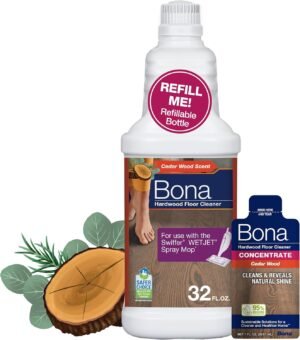 Bona Hardwood Floor Cleaner, Cedar Wood, 64 fl oz, Compatible with Swiffer WETJET Spray Mop