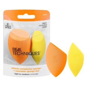 Real Techniques Miracle + Concealer Sponge Duo – 2 Count, Blending Sponges for Foundation & Concealer, Dewy Finish, Latex-Free