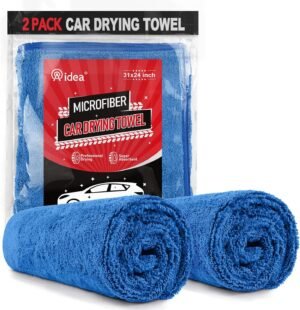 AIDEA 2-Pack Microfiber Car Drying Towels, Large, Scratch-Free & Absorbent, 24" x 31", Blue