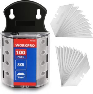 WORKPRO 100-Pack Utility Knife Blades, SK5 Steel with Dispenser