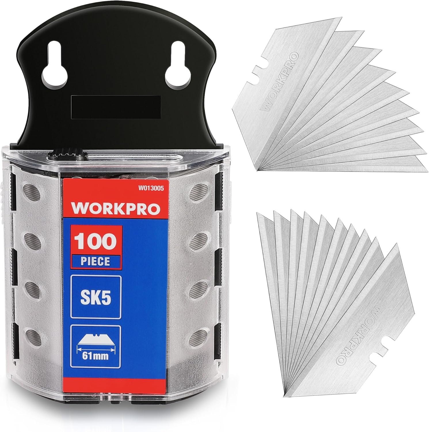 WORKPRO 100-Pack Utility Knife Blades, SK5 Steel with Dispenser