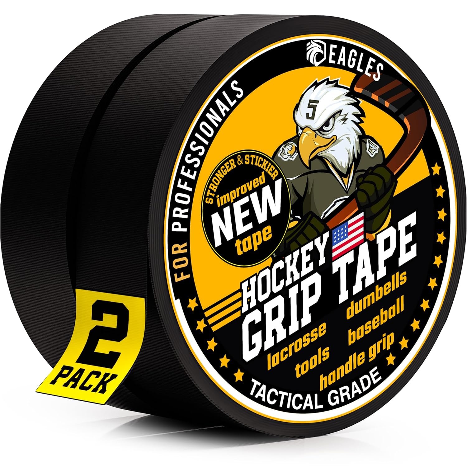 Hockey Tape 1" Black Grip Tape, 2 Rolls, Water-Resistant Multipurpose Cloth for Sports & Gear
