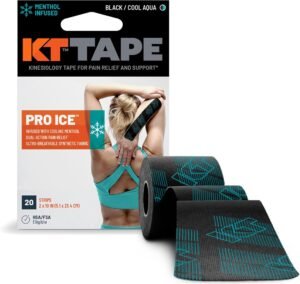 KT Tape Pro Ice Menthol-Infused Kinesiology Tape, 20 Count, 10” Precut Strips, Black