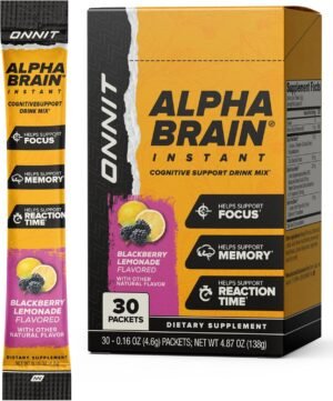 ONNIT Alpha Brain Instant Cognitive Support Drink Mix – 30 Packets, BlackBerry Lemonade Flavor