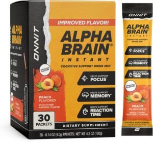 ONNIT Alpha Brain Instant Cognitive Support Drink Mix, 30 Packets, Peach Flavor
