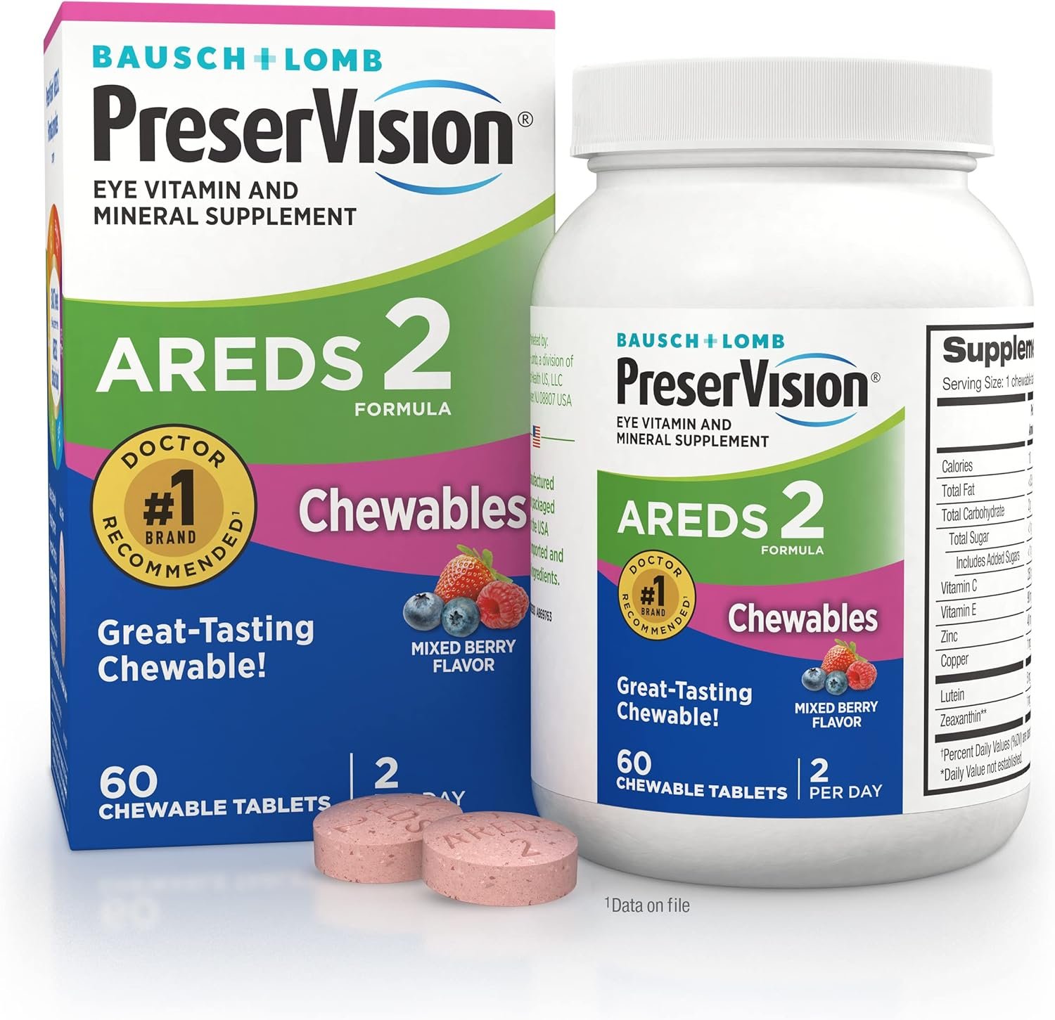 PreserVision AREDS 2 Eye Vitamins, Chewable Mixed Berry, 60 Tablets, Lutein & Zeaxanthin Supplement